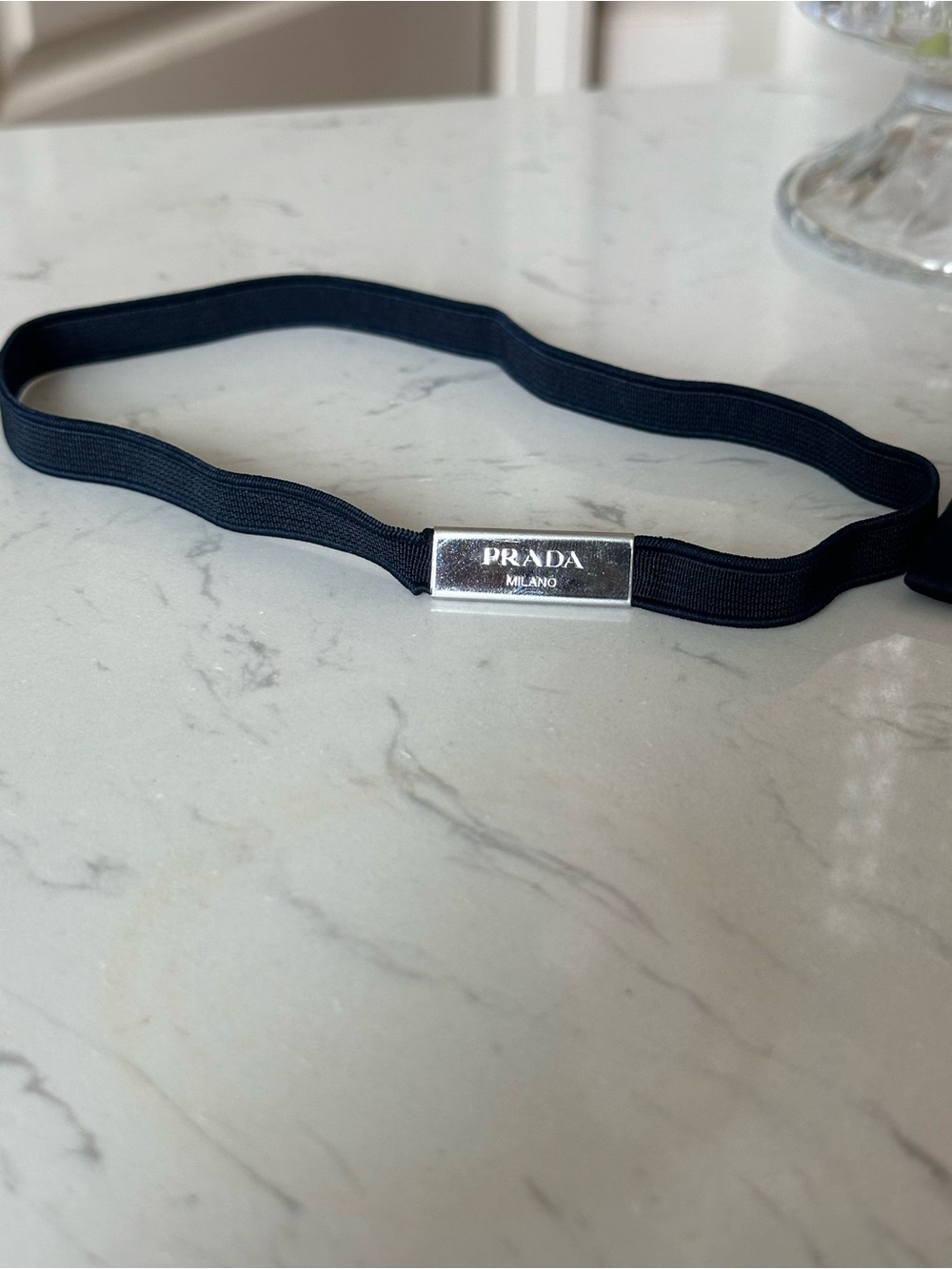 PRADA Navy Elastic Logo Headband (or choker) - Prada dusty included - Picture 3 of 4